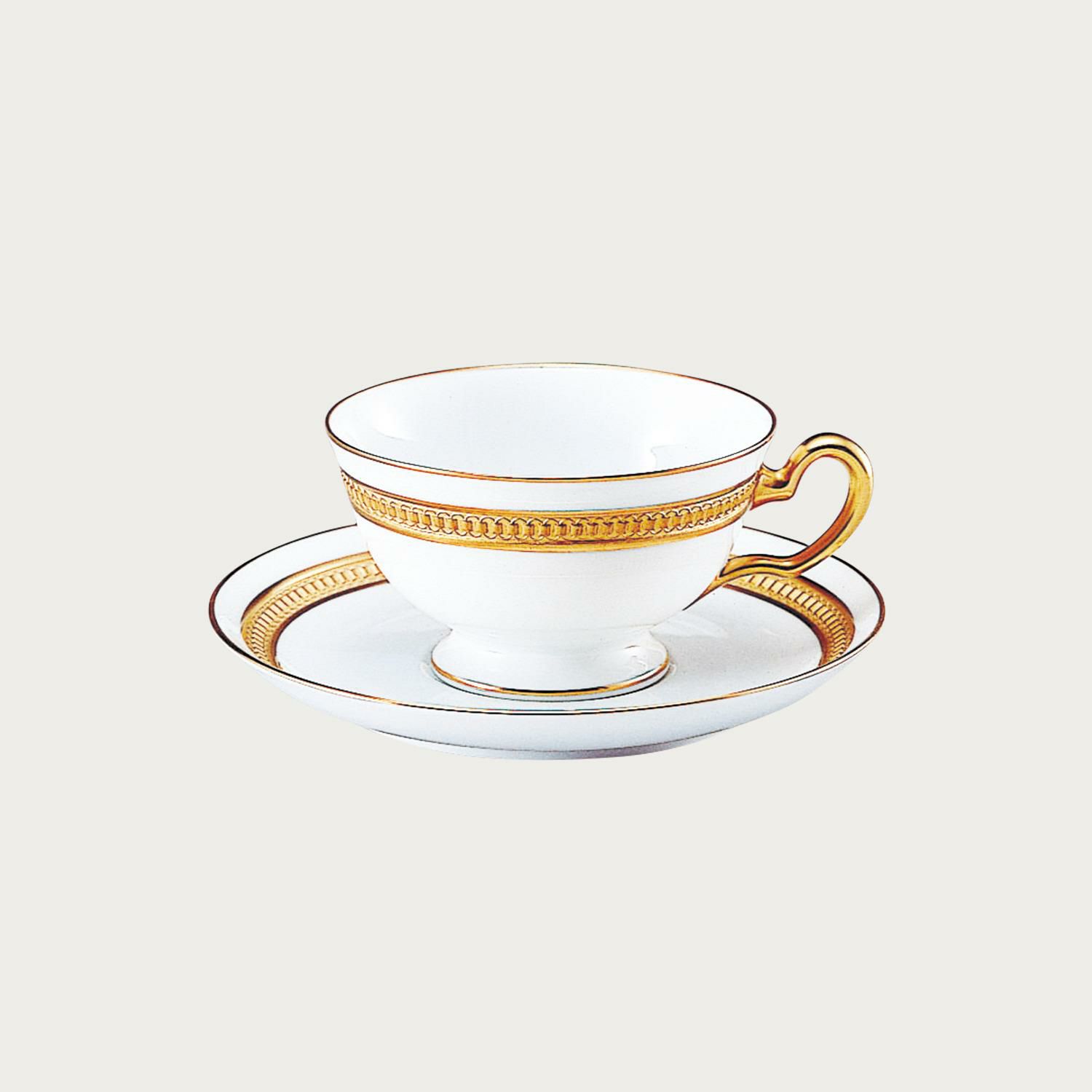 未使用 大倉陶園 クラウン エンボス ゴールド ティーカップ&ソーサー 1客 