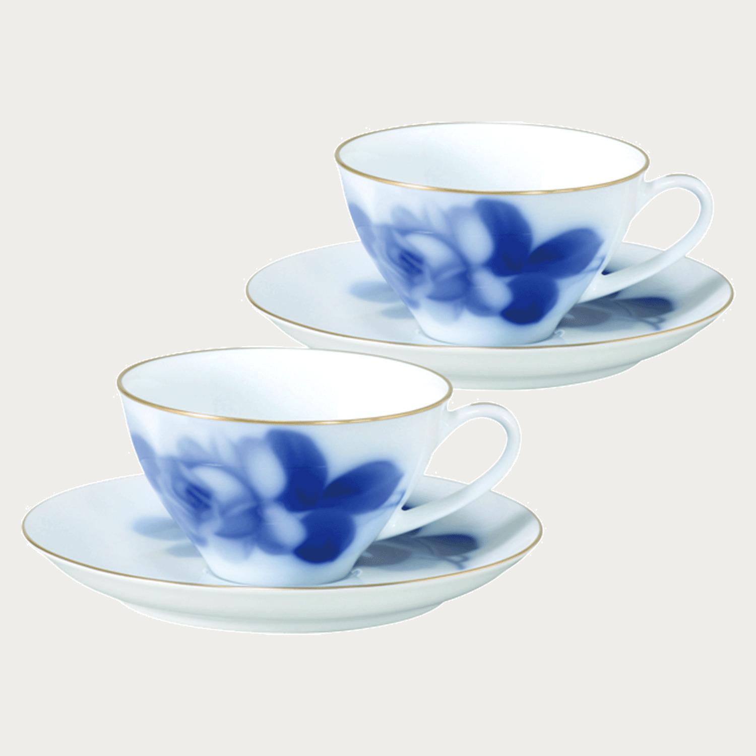 大倉陶園 ブルーローズ 蓋付煎茶碗五客揃 新品共箱 栞 