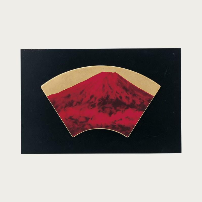 富士山 扇型陶額　赤富士