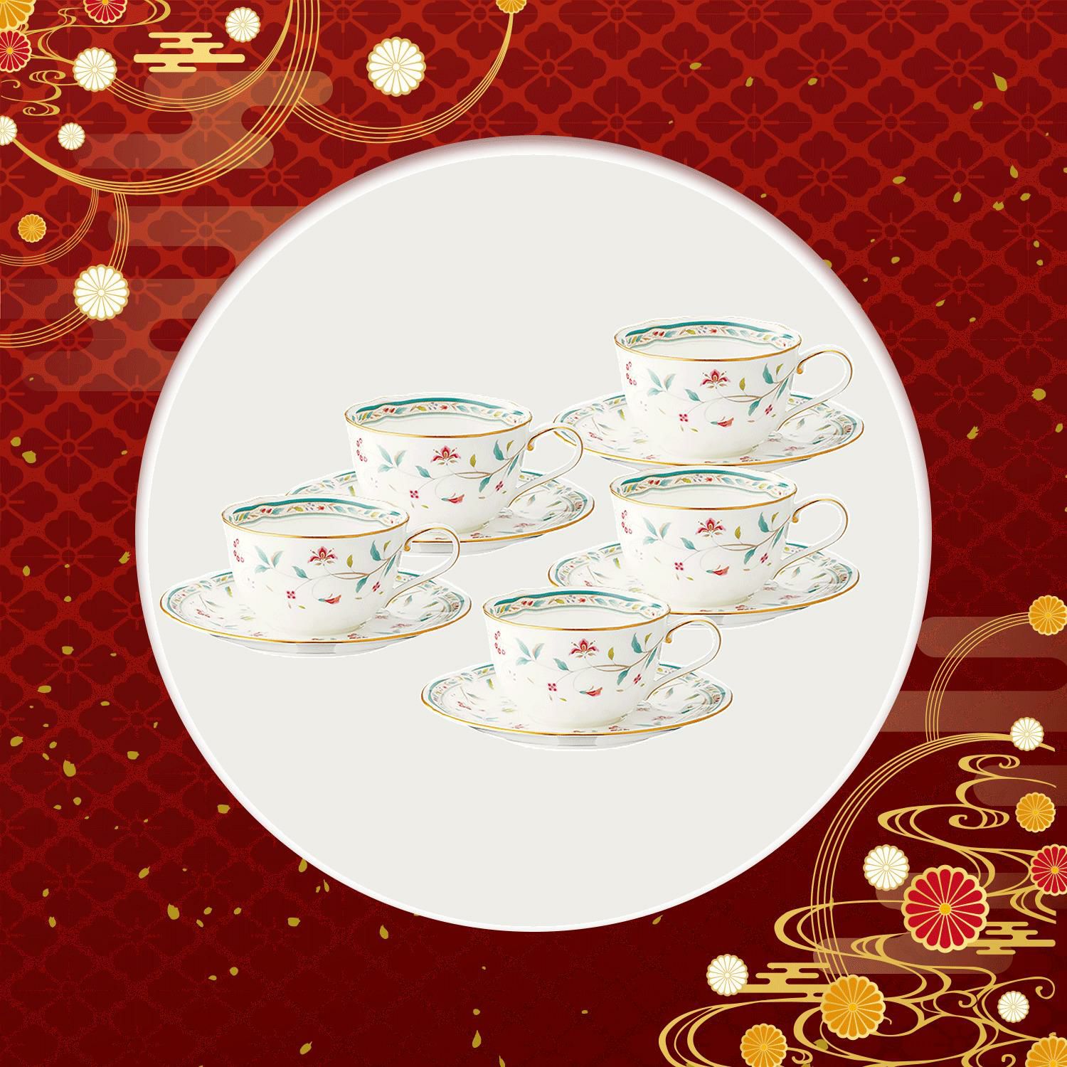 5客セット Noritake カップ＆ソーサー 花更紗 4409 カップ口径約9cm 